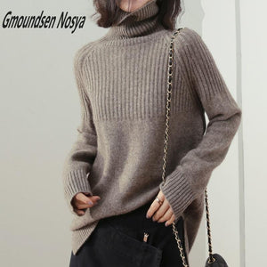 19new sweater women turtleneck Loose sweaters pullover women striped knitted sweater cashmere sweater women winter clothes women
