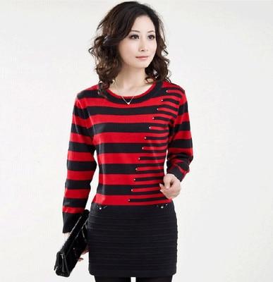2017 New Spring Autumn Long Pullovers Women Sweater High Quality Knit Sweater Plus size 5XL Women Winter Clothes Stripe Tops 338