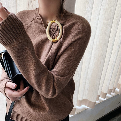 2018 Hot Sale Cotton Acrylic Casual Computer Knitted New Women s Sweater Loose Buckle Decorative Pullover Women Winter Clothes
