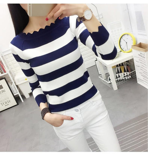 2018 New Women Casual Autumn Striped Crochet Sweaters Fashion Knitted Pullovers Sweaters Top Rebecas Mujer Women Winter Clothes