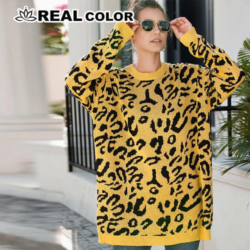 2019 Autumn And Winter Leopard print women sweater casual long sleeve knitted pullover cotton striped women winter clothes X