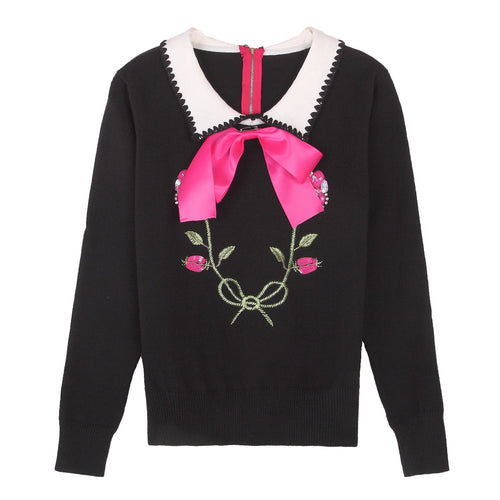 2019 Autumn Winter Christmas Runway Designer Sweater Knitted Women Luxury Floral Embroidery Sequins Pullovers Jumper Clothes