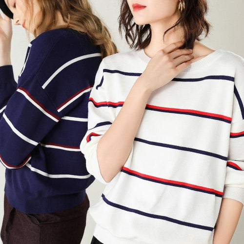 2019 Hot Sales Women s Knitted Cashmere Wool Sweater Stripe Woman Winter Clothes Pullover Free Shipping