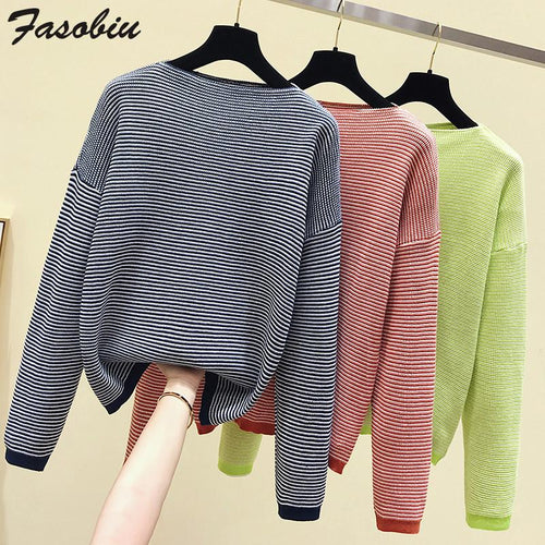 2019 Hot Sales Women s Knitted Cashmere Wool Sweater Striped Women Winter Clothes Pullover Sweater Free Shipping