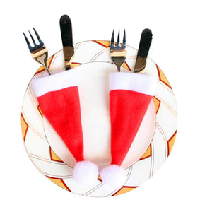 10Pcs Set Christmas Hat Tableware Pockets Knife Fork Holder Table Dinner Decor