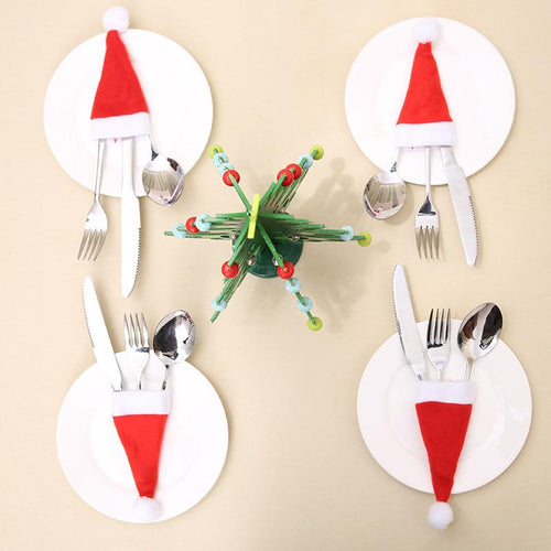 10Pcs Set Christmas Hat Tableware Pockets Knife Fork Holder Table Dinner Decor