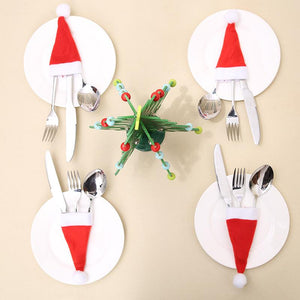 10Pcs Set Christmas Hat Tableware Pockets Knife Fork Holder Table Dinner Decor