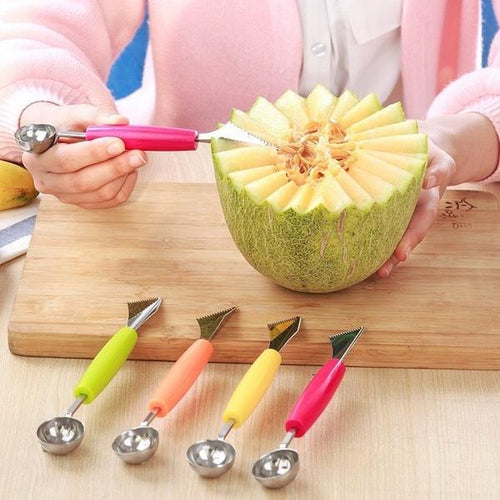 2 in 1 Fruit Digging Ball Tool Stainless Steel Multifunctional Dig Scoop with Fruit Carving Knife