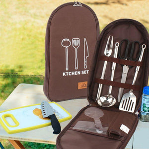 7PCS Outdoor Cookware Set Picnic Kitchenware Portable Stainless Steel Handbag Picnic Bag Knife Fork