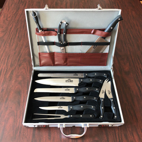 11 Piece Professional Chef s Knife Set w Portable Storage Case Stainless Steel