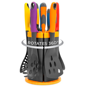 11-Piece Knife Cookware Set w Rotating Stand Heat-Resistant Heads - Muli