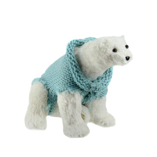10 25 Retro Christmas White Standing Polar Bear in Mint Green Knit Sweater Christmas Decoration