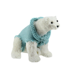 10 25 Retro Christmas White Standing Polar Bear in Mint Green Knit Sweater Christmas Decoration
