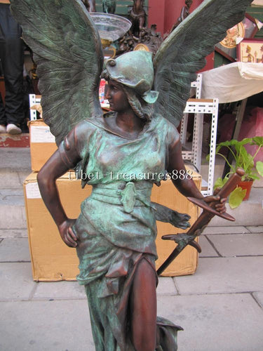 35 Sky Blue Bronze Sculpture Carvings A Winged Hold Sword Knight Warrior Statue